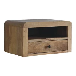 Artisan Furniture Bois massif massif table de chevet suspendue, 1 tiroir avec 1 ouvert-étagère, effet chêne, marron