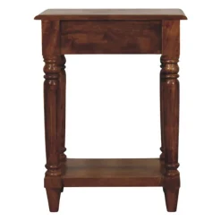 Artisan Furniture Bois massif pieds tournés châtaignier 1 tiroir table d'appoint, 1 étagère, marron