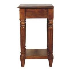 Artisan Furniture Bois massif pieds tournés châtaignier 1 tiroir table d'appoint, 1 étagère, marron
