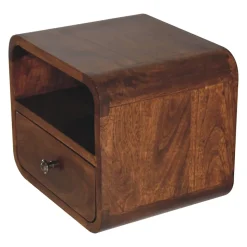 Artisan Furniture Bois massif Extra Mini courbé châtaignier table de chevet à fixation murale, 1 tiroir et niche ouverte