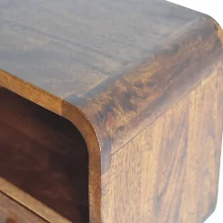 Artisan Furniture Bois massif Extra Mini courbé châtaignier table de chevet à fixation murale, 1 tiroir et niche ouverte