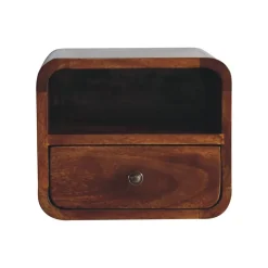 Artisan Furniture Bois massif Extra Mini courbé châtaignier table de chevet à fixation murale, 1 tiroir et niche ouverte