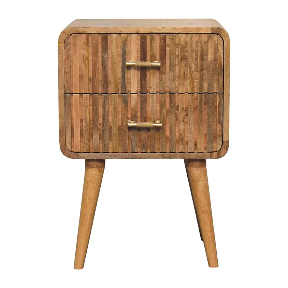 Artisan Furniture Bois massif T-bar Ridged table de chevet, 2 tiroirs, pieds nordiques, effet chêne, marron