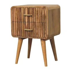 Artisan Furniture Bois massif T-bar Ridged table de chevet, 2 tiroirs, pieds nordiques, effet chêne, marron