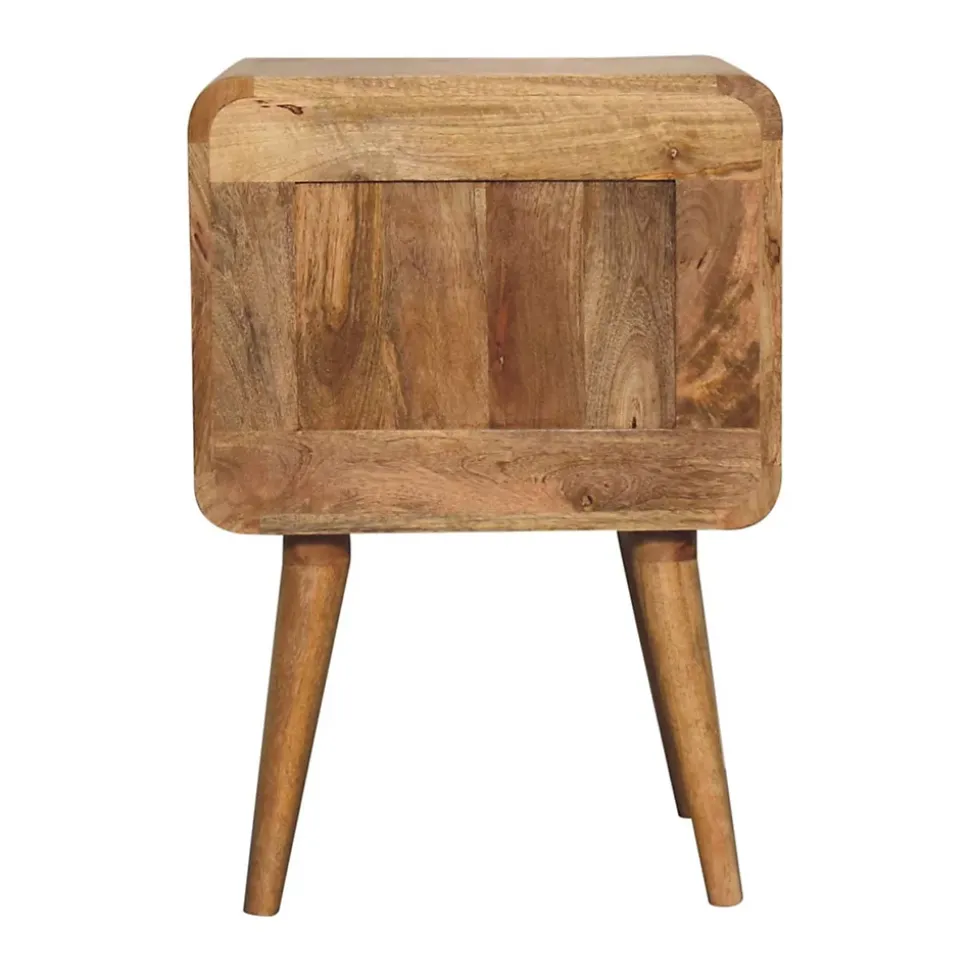 Artisan Furniture Bois massif T-bar Ridged table de chevet, 2 tiroirs, pieds nordiques, effet chêne, marron