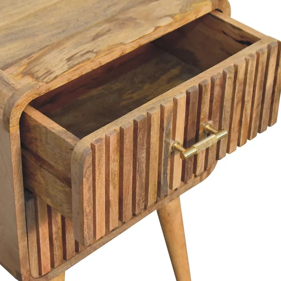Artisan Furniture Bois massif T-bar Ridged table de chevet, 2 tiroirs, pieds nordiques, effet chêne, marron