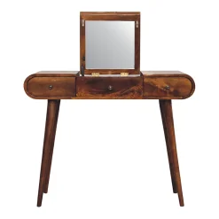 Artisan Furniture Bois massif châtaignier Mirror coiffeuse, 3 tiroirs, marron foncé