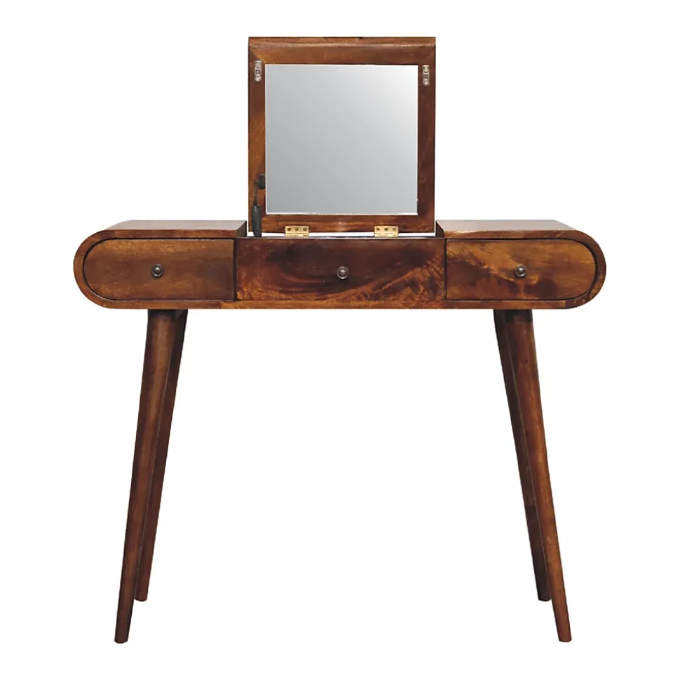 Artisan Furniture Bois massif châtaignier Mirror coiffeuse, 3 tiroirs, marron foncé