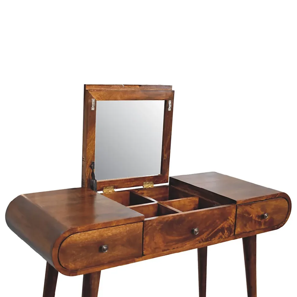 Artisan Furniture Bois massif châtaignier Mirror coiffeuse, 3 tiroirs, marron foncé