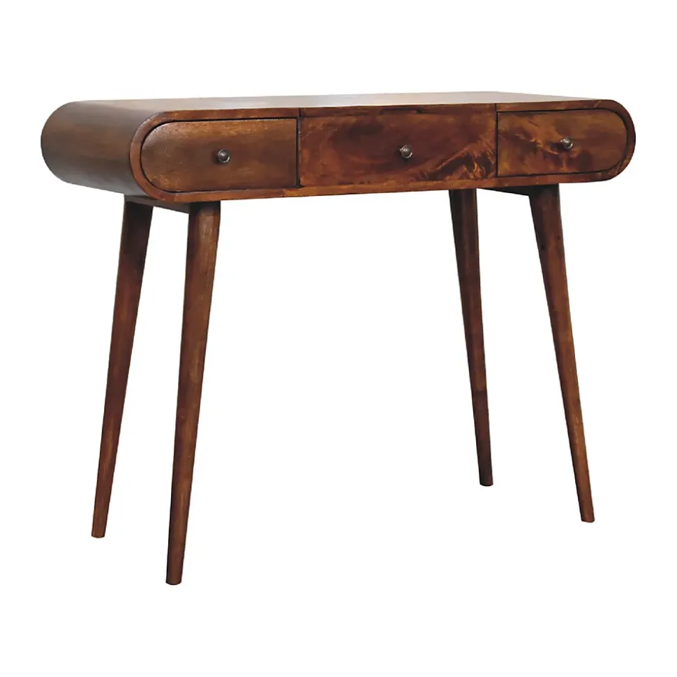 Artisan Furniture Bois massif châtaignier Mirror coiffeuse, 3 tiroirs, marron foncé
