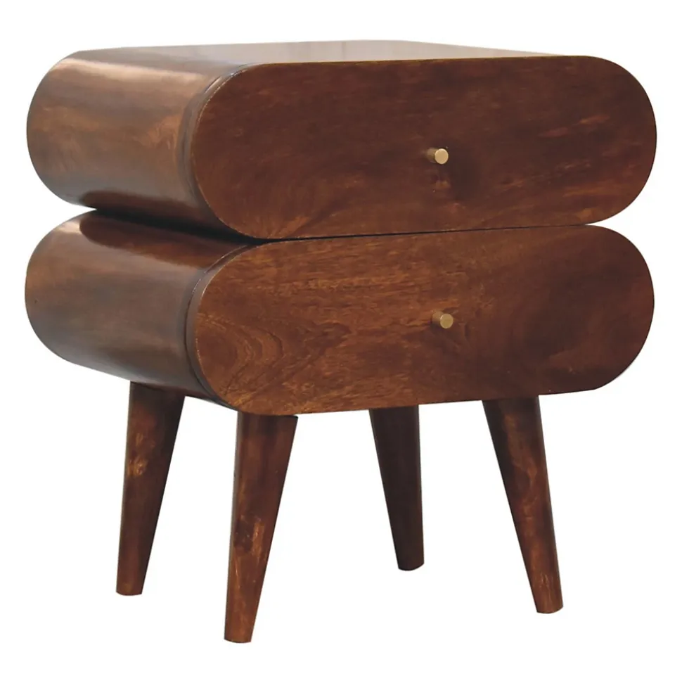 Artisan Furniture Bois massif Bubble châtaignier table de chevet, 2 tiroirs, marron foncé