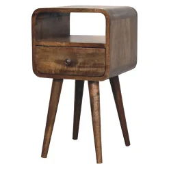 Artisan Furniture Bois massif Mini gris délavé Curve ouvert table de chevet, 1 tiroir, 1 niche ouverte, marron