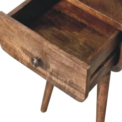 Artisan Furniture Bois massif Mini gris délavé Curve ouvert table de chevet, 1 tiroir, 1 niche ouverte, marron