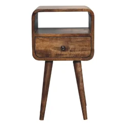 Artisan Furniture Bois massif Mini gris délavé Curve ouvert table de chevet, 1 tiroir, 1 niche ouverte, marron