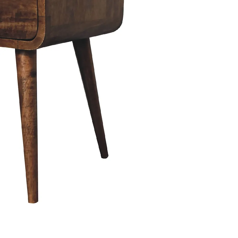 Artisan Furniture Bois massif Mini gris délavé Curve ouvert table de chevet, 1 tiroir, 1 niche ouverte, marron