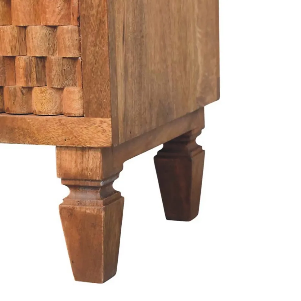 Artisan Furniture Bois massif Arno table de chevet in teck doré, 2 tiroirs, 1 niche ouverte, beige