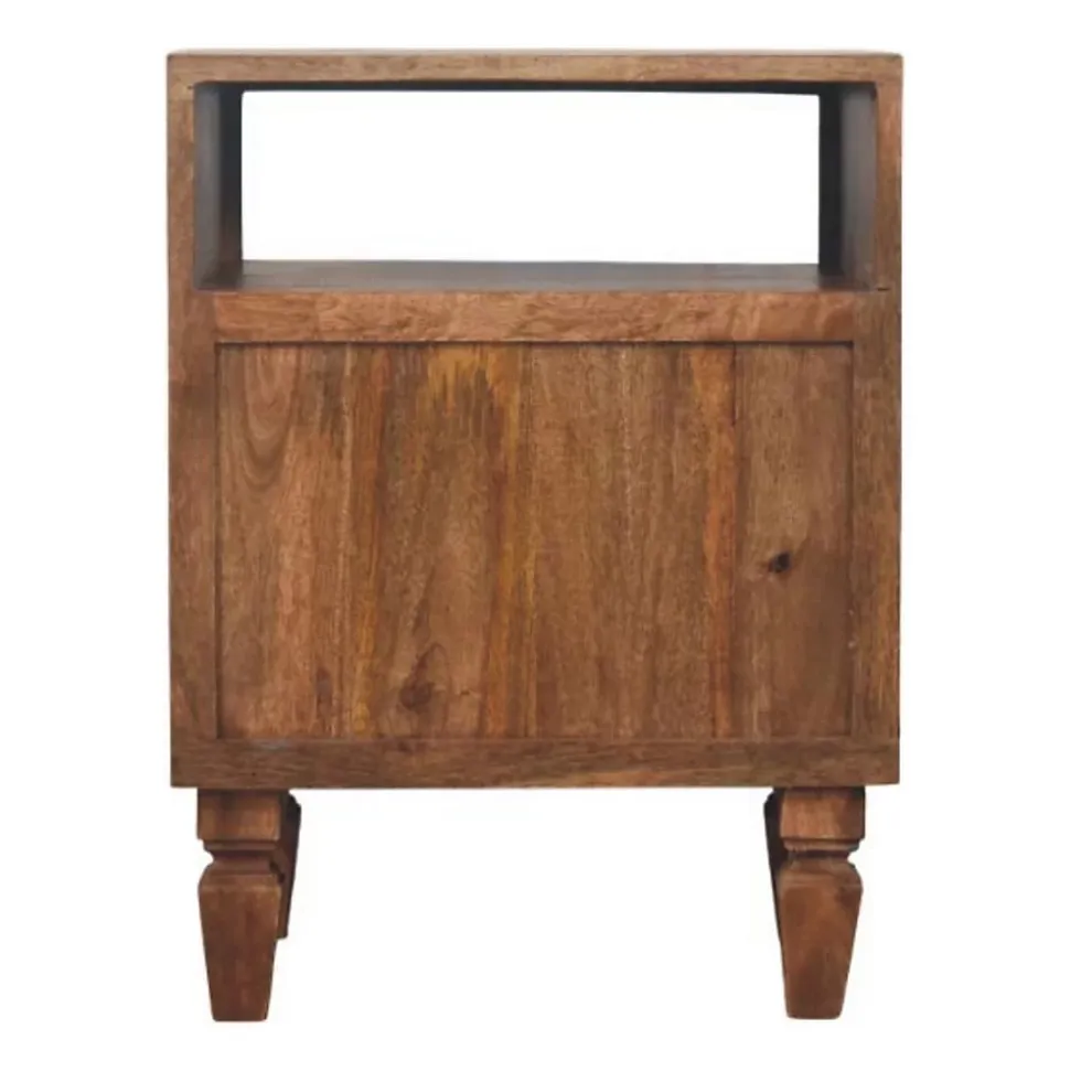 Artisan Furniture Bois massif Arno table de chevet in teck doré, 2 tiroirs, 1 niche ouverte, beige