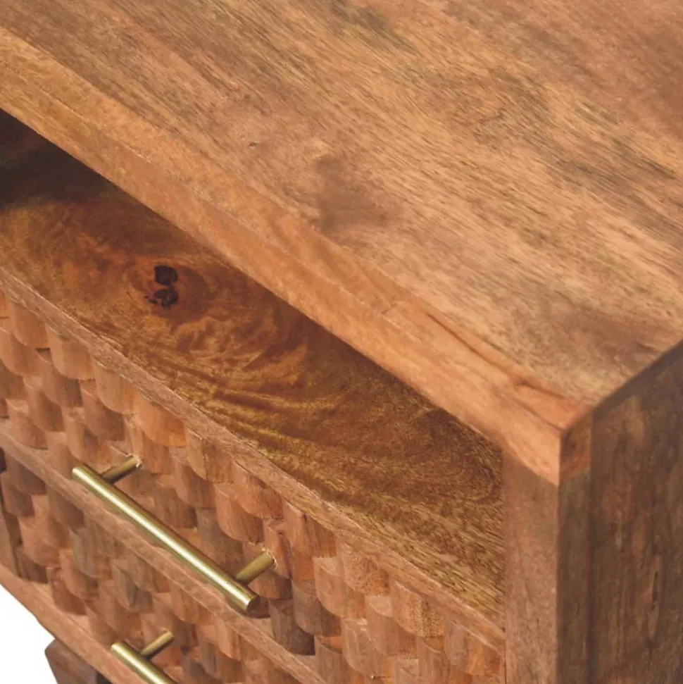Artisan Furniture Bois massif Arno table de chevet in teck doré, 2 tiroirs, 1 niche ouverte, beige