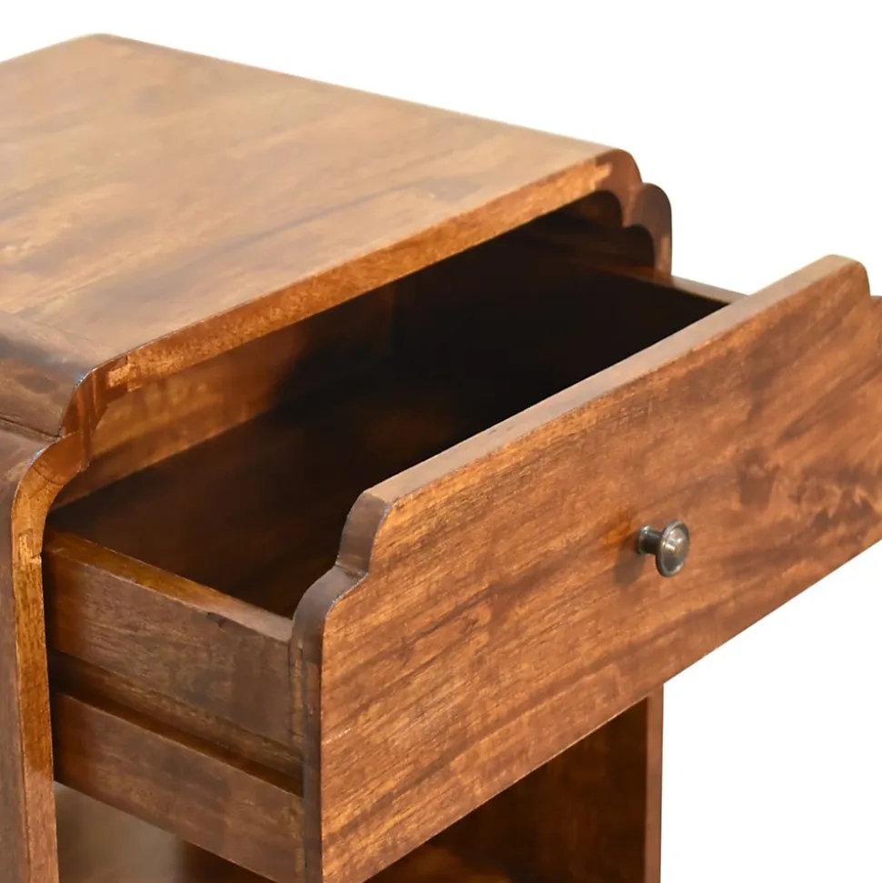 Artisan Furniture Bois massif Newton table de chevet, 1 tiroir et ouvert étagère, marron foncé