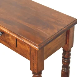 Artisan Furniture Bois massif pieds tournés 3 tiroir châtaignier Console, 3 tiroirs, marron foncé