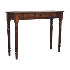 Artisan Furniture Bois massif pieds tournés 3 tiroir châtaignier Console, 3 tiroirs, marron foncé