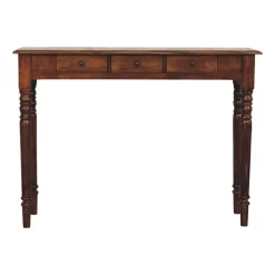 Artisan Furniture Bois massif pieds tournés 3 tiroir châtaignier Console, 3 tiroirs, marron foncé
