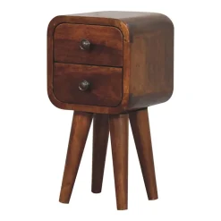 Artisan Furniture Bois massif Extra Mini courbé châtaignier table de chevet, 2 tiroirs, marron
