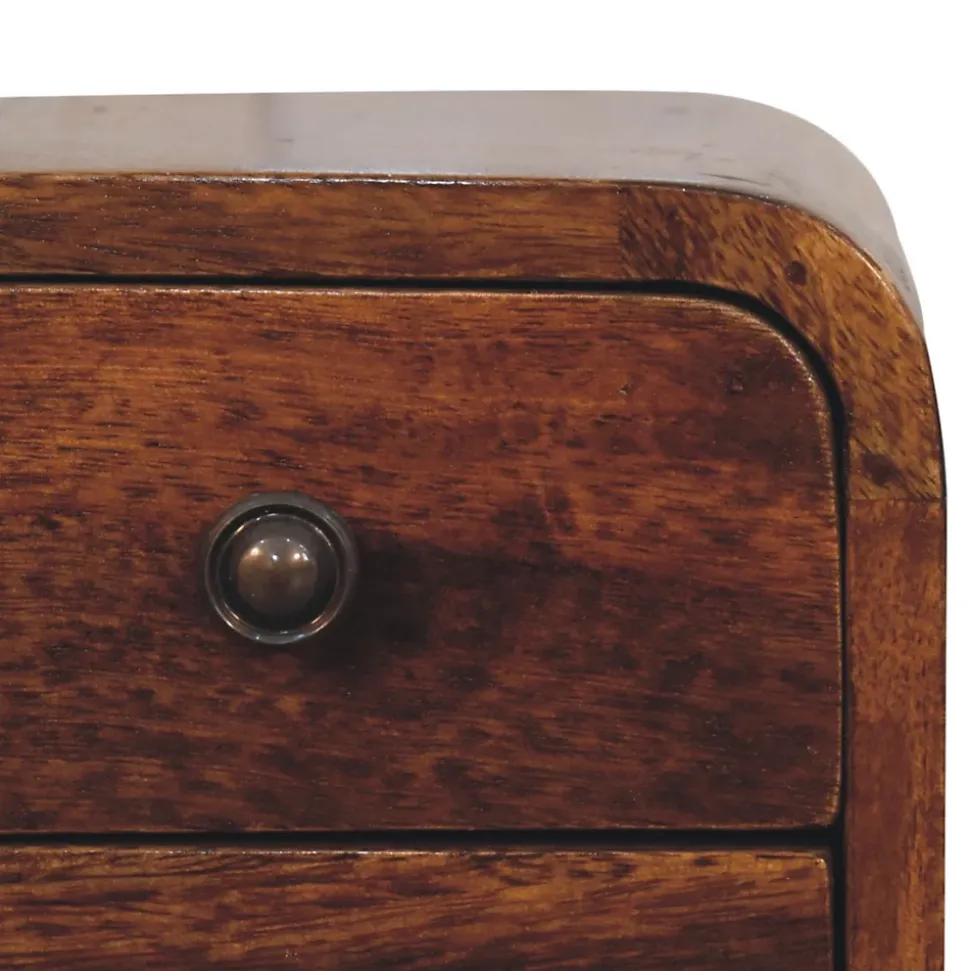 Artisan Furniture Bois massif Extra Mini courbé châtaignier table de chevet, 2 tiroirs, marron