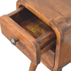 Artisan Furniture Bois massif Extra Mini courbé châtaignier table de chevet, 2 tiroirs, marron
