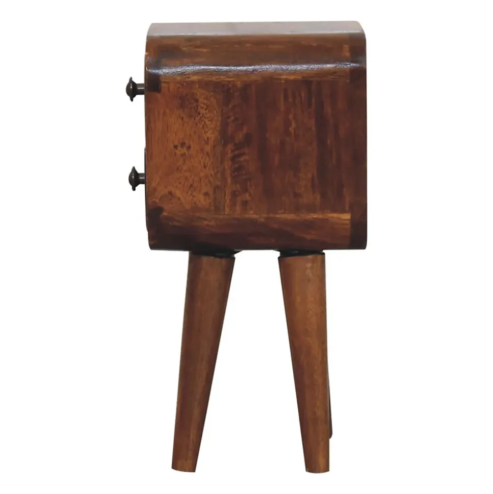Artisan Furniture Bois massif Extra Mini courbé châtaignier table de chevet, 2 tiroirs, marron
