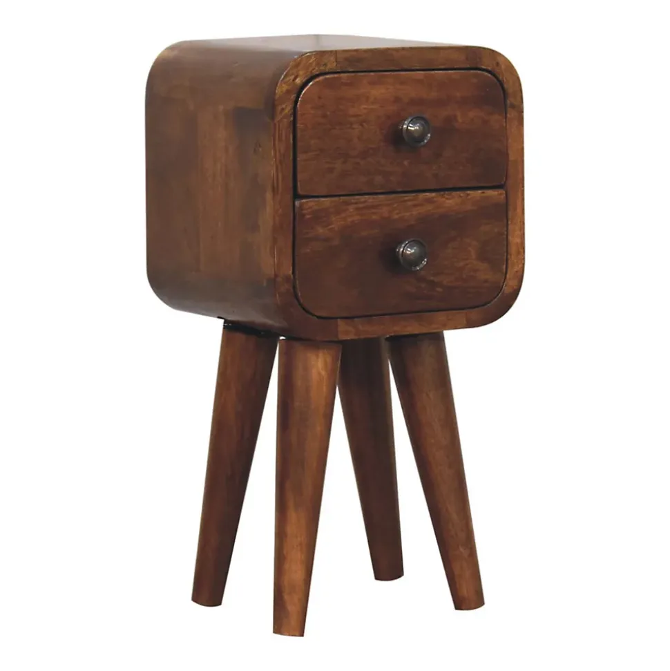 Artisan Furniture Bois massif Extra Mini courbé châtaignier table de chevet, 2 tiroirs, marron