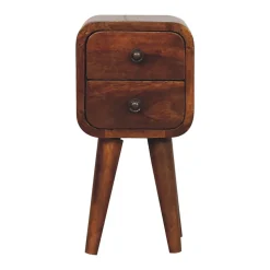 Artisan Furniture Bois massif Extra Mini courbé châtaignier table de chevet, 2 tiroirs, marron