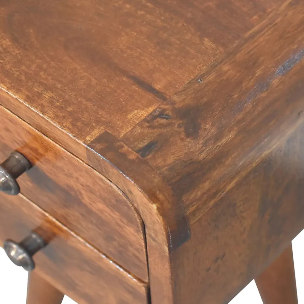 Artisan Furniture Bois massif Extra Mini courbé châtaignier table de chevet, 2 tiroirs, marron