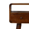 Artisan Furniture Bois massif Mini châtaignier console, 2 tiroirs et niche ouverte, marron foncé