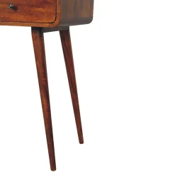 Artisan Furniture Bois massif Triple courbé châtaignier console, 3 tiroirs, 3 étagères, marron