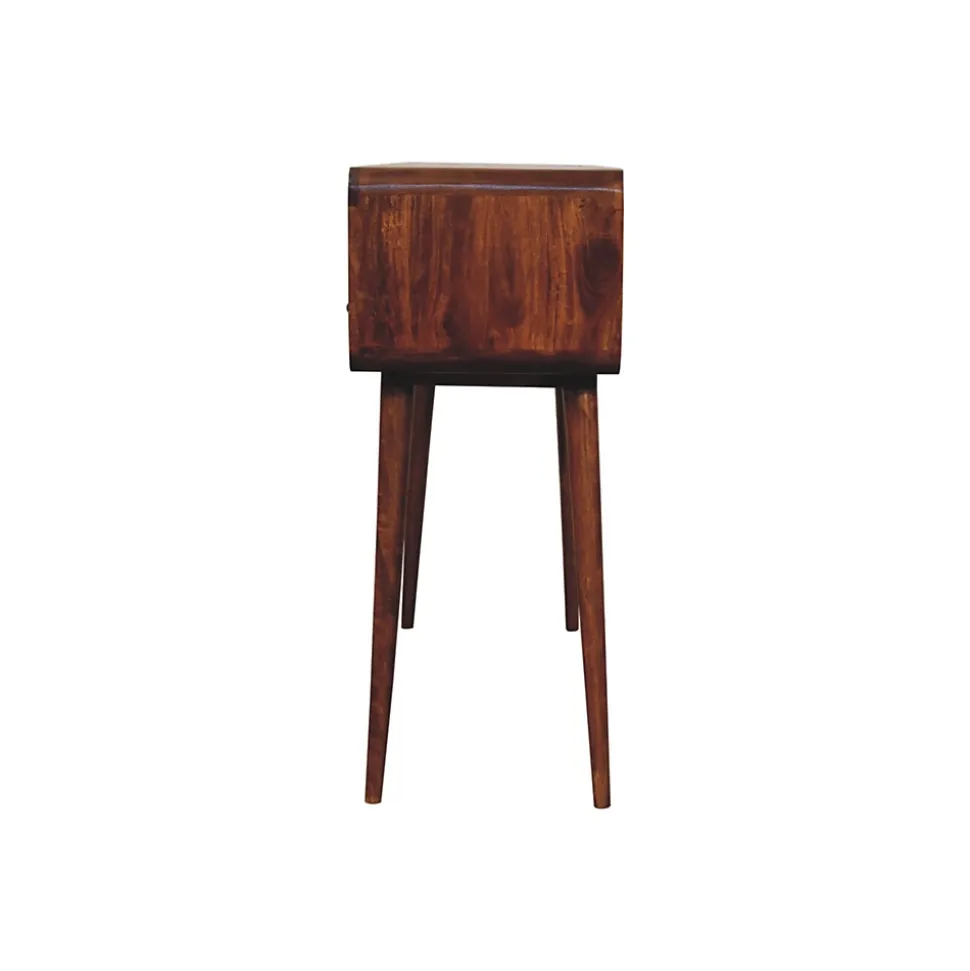 Artisan Furniture Bois massif Triple courbé châtaignier console, 3 tiroirs, 3 étagères, marron