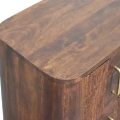 Artisan Furniture Bois massif Marlowe cannelé table de chevet, 2 tiroirs, marron foncé