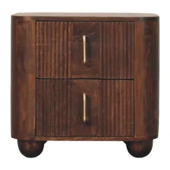 Artisan Furniture Bois massif Marlowe cannelé table de chevet, 2 tiroirs, marron foncé