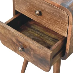Artisan Furniture Bois massif Mini courbé gris délavé table de chevet, 2 tiroirs, beige
