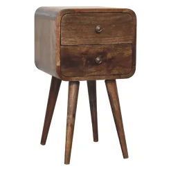 Artisan Furniture Bois massif Mini courbé gris délavé table de chevet, 2 tiroirs, beige