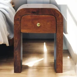 Artisan Furniture Bois massif Mini Darcy châtaignier table de chevet avec courbé Edges, 1 tiroir, marron foncé