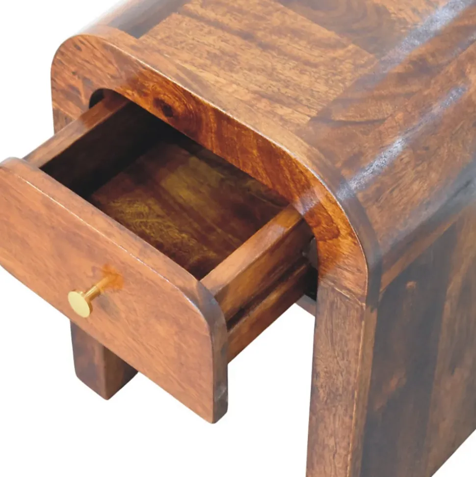 Artisan Furniture Bois massif Mini Darcy châtaignier table de chevet avec courbé Edges, 1 tiroir, marron foncé