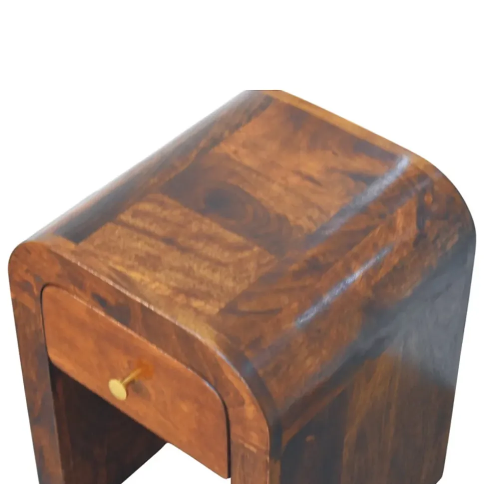 Artisan Furniture Bois massif Mini Darcy châtaignier table de chevet avec courbé Edges, 1 tiroir, marron foncé