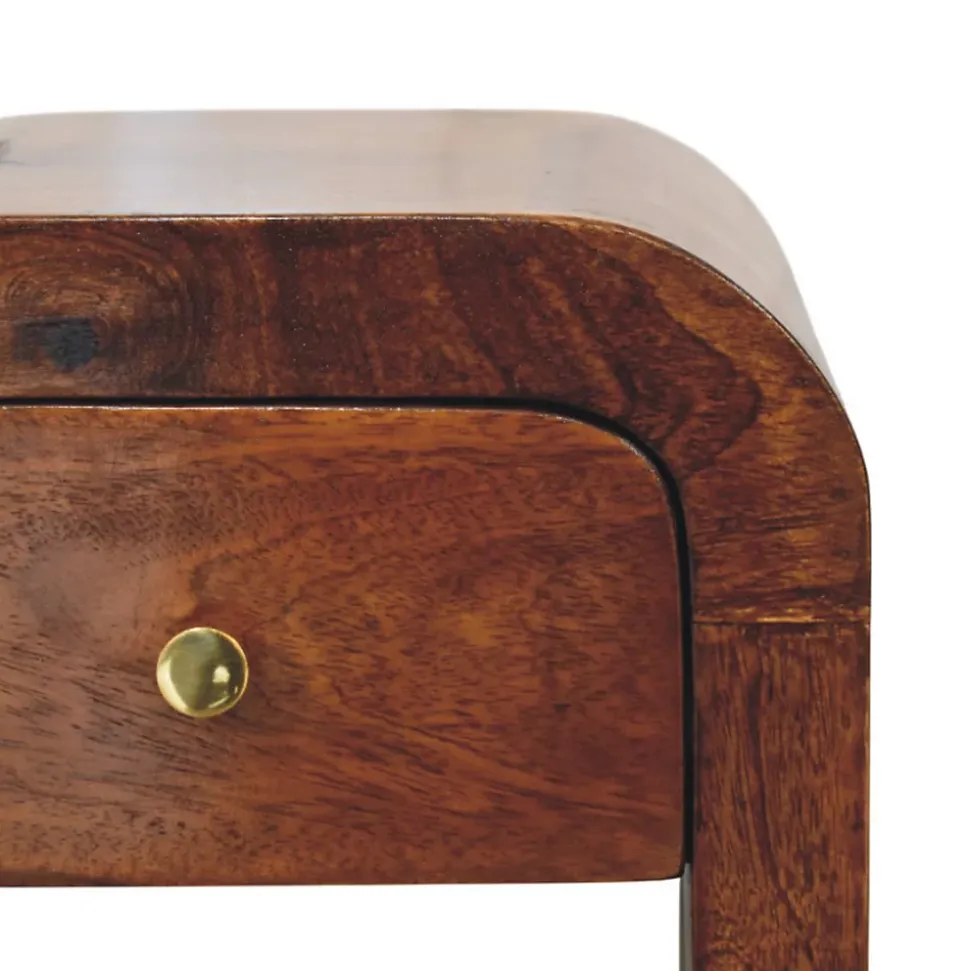 Artisan Furniture Bois massif Mini Darcy châtaignier table de chevet avec courbé Edges, 1 tiroir, marron foncé