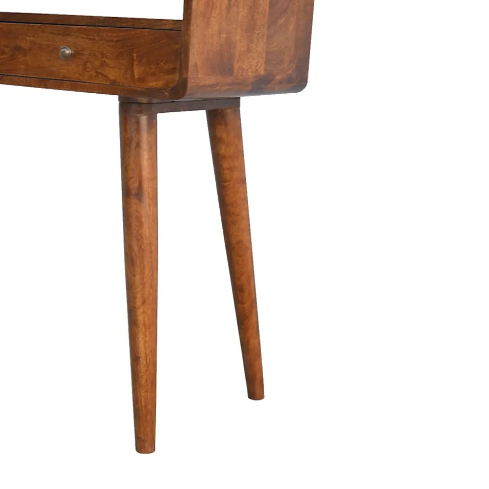 Artisan Furniture Bois massif courbé châtaignier console, 2 tiroirs, 1 niche ouverte, marron foncé
