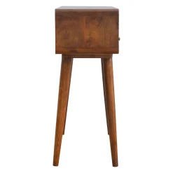 Artisan Furniture Bois massif courbé châtaignier console, 2 tiroirs, 1 niche ouverte, marron foncé