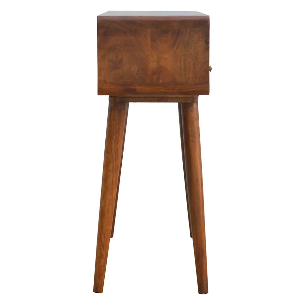 Artisan Furniture Bois massif courbé châtaignier console, 2 tiroirs, 1 niche ouverte, marron foncé