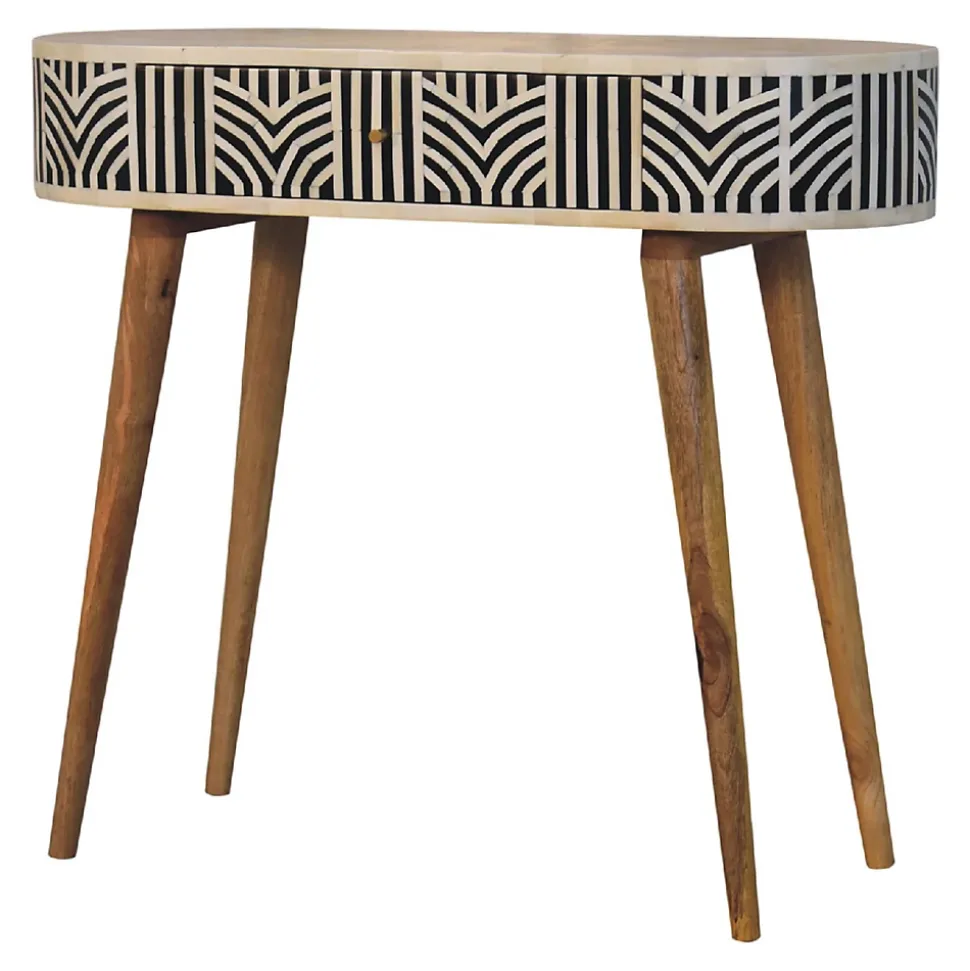 Artisan Furniture Bois massif Edessa incrustations en os console, 1 tiroir, noir et blanc