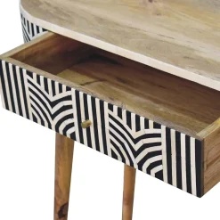 Artisan Furniture Bois massif Edessa incrustations en os console, 1 tiroir, noir et blanc