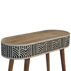 Artisan Furniture Bois massif Edessa incrustations en os console, 1 tiroir, noir et blanc